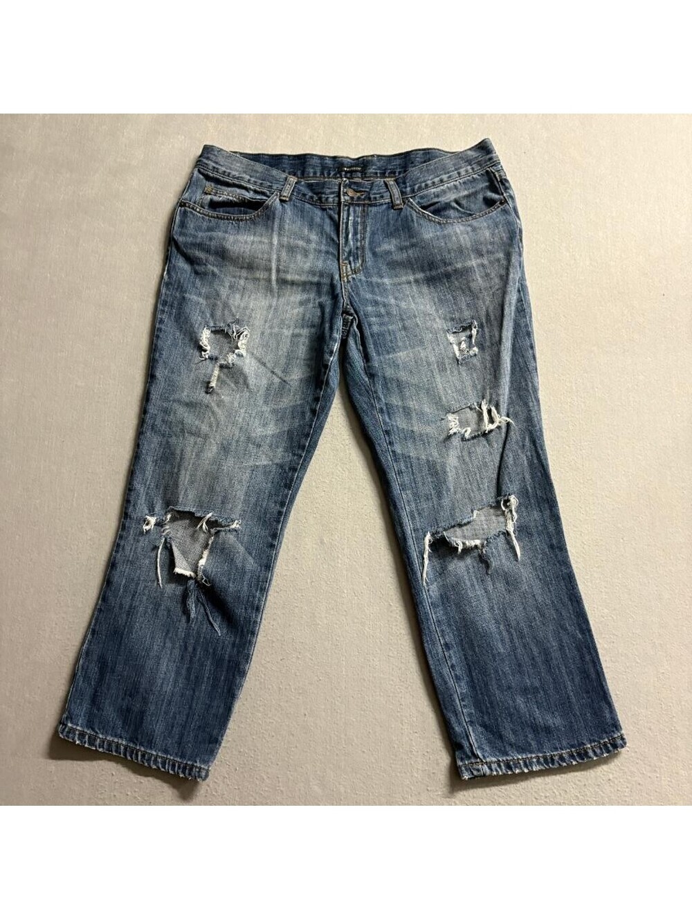I Heart Ronson Distressed Crop Jeans Womens Size 12 Blue Denim Ripped Straight